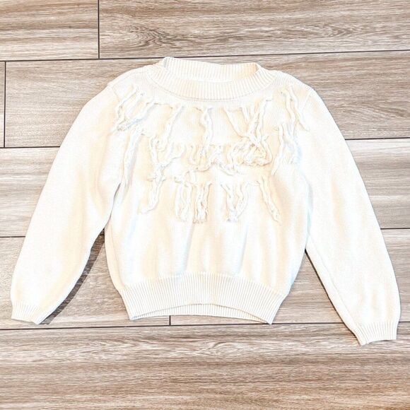 Poppet & Fox Long Fringe Knit Cream Sweater Size 7Y - Picture 1 of 7